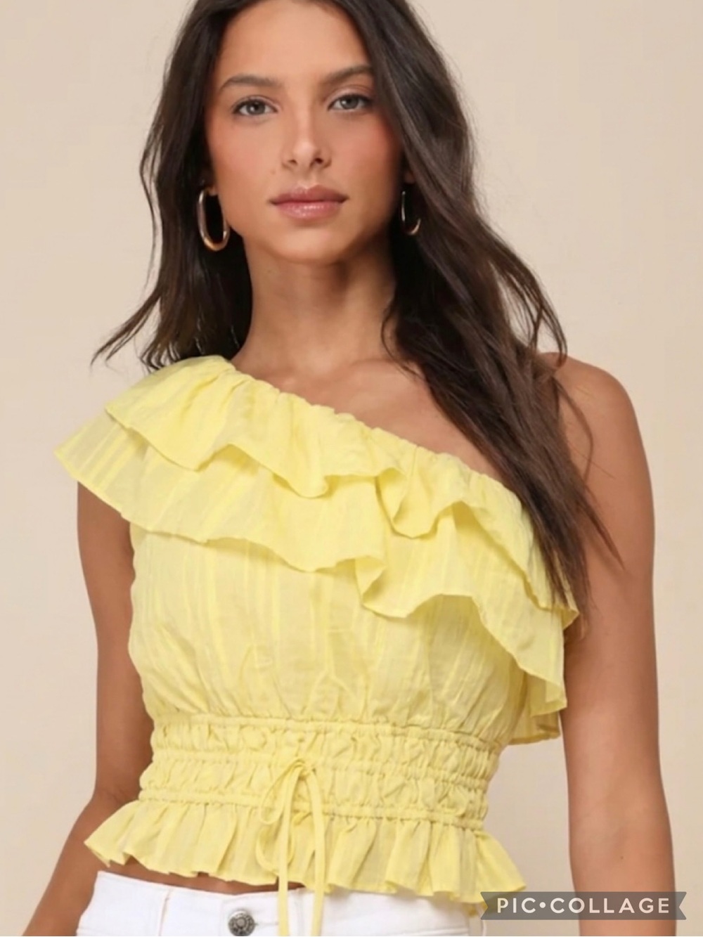 Lush Yellow One Shoulder Ruffled Smocked Crop Top M Boho Cottagecore